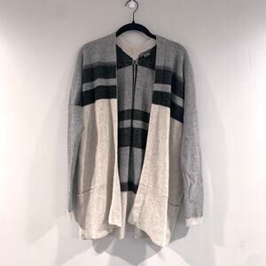 VINCE Cashmere Open Cardigan Womens Small Variegated Stripe Oversized Wool Blend